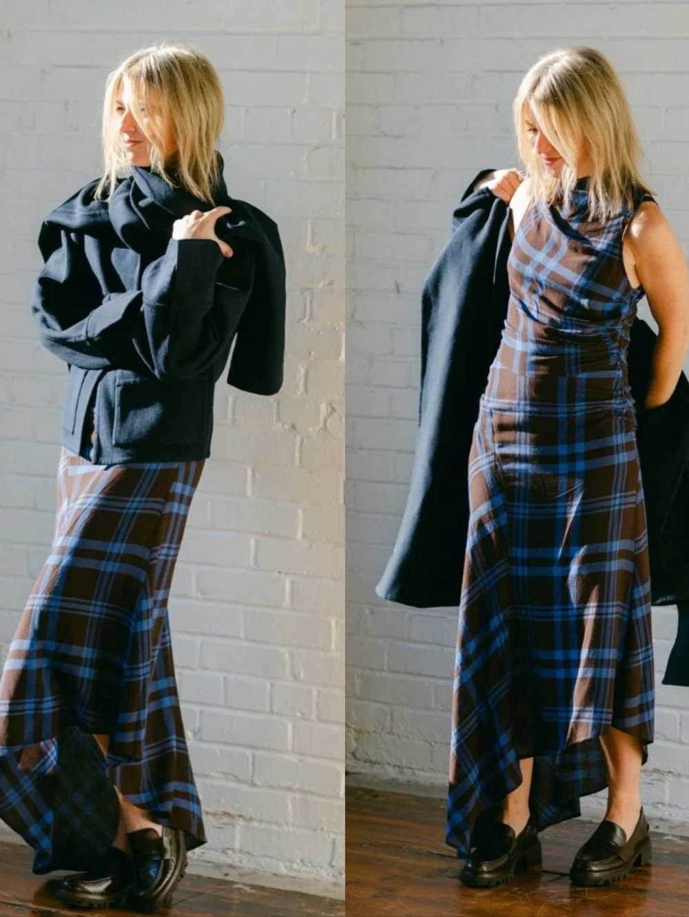 NWT A.L.C. Iggy Plaid Draped High-Neck Assymetrical Dress - Picture 3 of 11